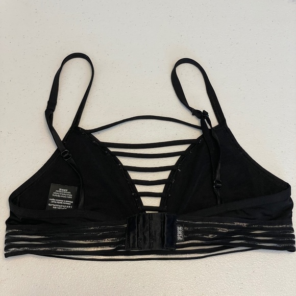 EUC Victoria's Secret Pink Strappy Black Lightly Lined Bra Size Small - Picture 3 of 3